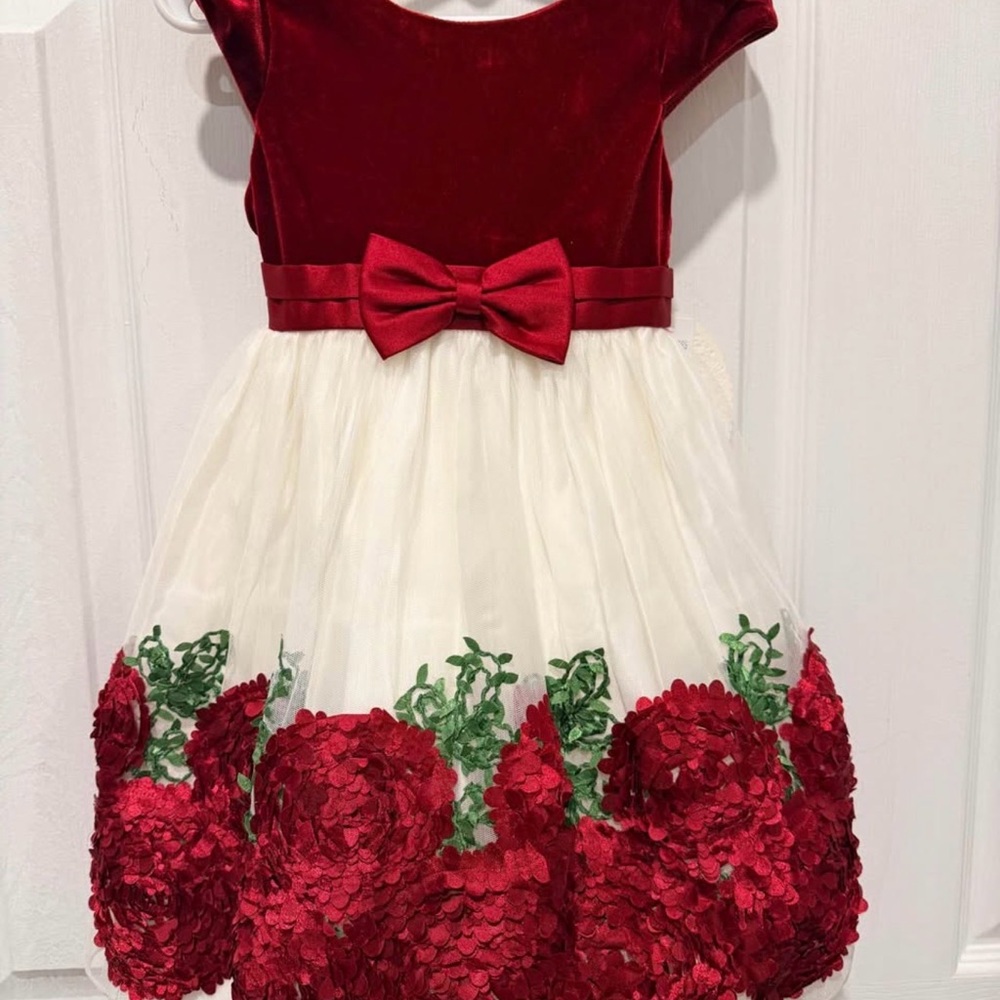 Elegant Red and White Kids Dress with Floral Accents